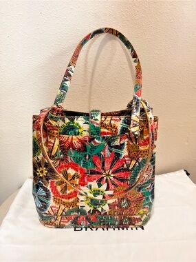 NWOT RARE RADIANT BRAHMIN Multicolor Floral-Print Tote with Green & Red Accents